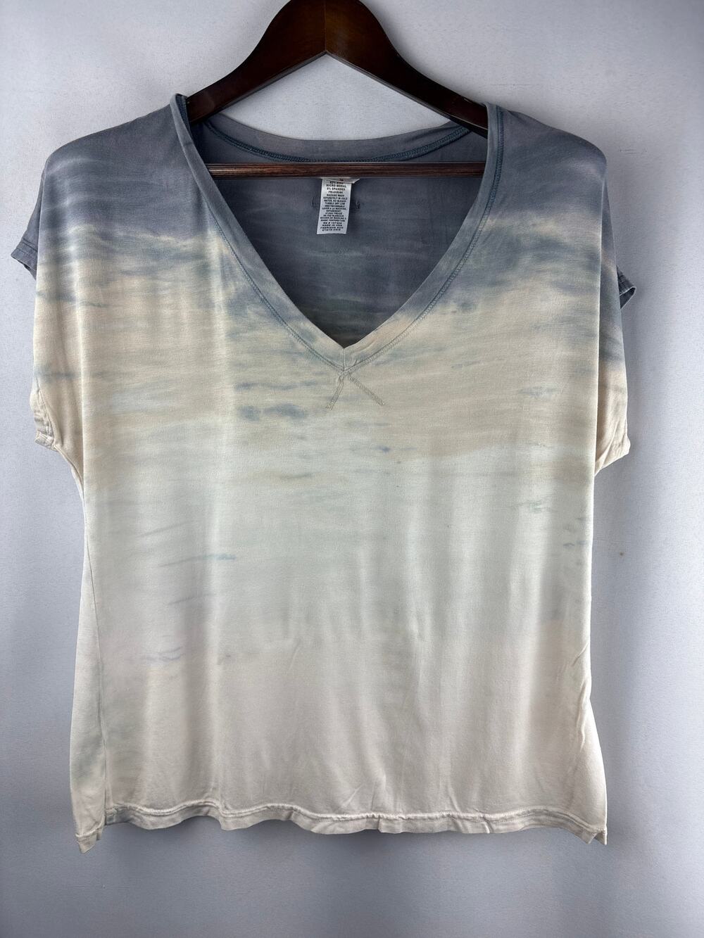 Women’s Hard Tail Forever Small Cream & Gray Tie-Dye T-Shirt